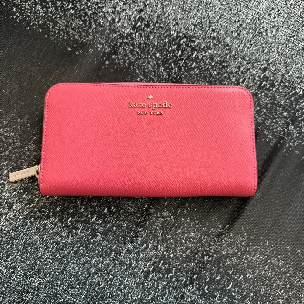 Kate Spade Pink Saffiano Leather Zip Around Wallet Continental